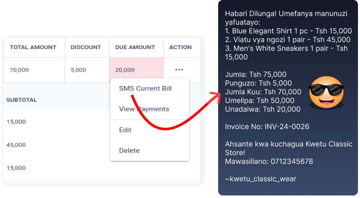 Send bills via SMS